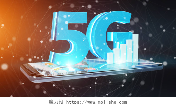 手机上的5G网络图5g 基于黑色背景3d 渲染的手机网络